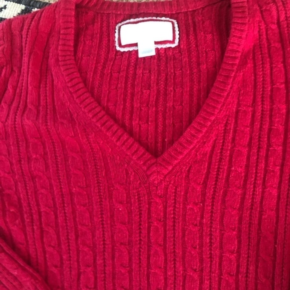American Eagle V Neck Angora Blend Sweater Red Sz.LG Cable-Knit Cozy Soft LS - Picture 4 of 4